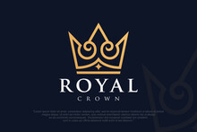 Graceful Linear Crown Logo Design Vector. Creative Royal King Queen Symbol.