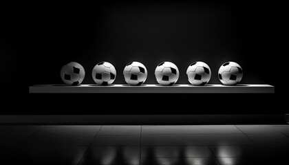 Wall Mural - Soccerballs on black background, photo backdrop