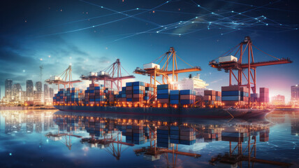 Wall Mural - Busy Shipping Port with Containers Ships and Ongoing Global Supply Chain Operations