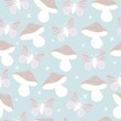 canvas print picture - seamless pattern with butterflies and mushrooms