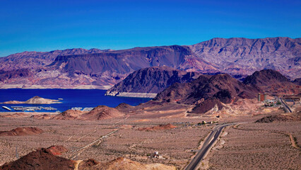 Wall Mural - Lake Mead in the Nevada desert from above aerial view - aerial photography