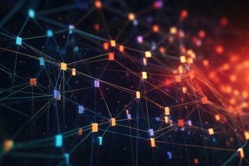 Poster - Abstract polygonal background with connecting dots and lines. 3d rendering, Abstract digital connections highlighting data and blockchain technology, AI Generated