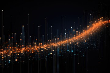 Fototapete - Abstract background with dynamic particles. Futuristic technology style. Elegant background for business tech presentations, Abstract digital binary code flowing on a black background, AI Generated