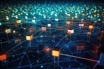 Poster - Abstract polygonal background with connecting dots and lines. 3d rendering, Abstract digital connections highlighting data and blockchain technology, AI Generated