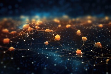 Poster - Abstract polygonal background with connecting dots and lines. 3d rendering, Abstract digital connections highlighting data and blockchain technology, AI Generated