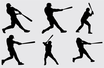 Set of Baseball player silhouette. Softball silhouette collection icon. Baseball game tournament poster, banner or flyer idea. Editable vector, easy to change color or manipulate. eps 10.