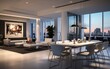 Modern penthouse situated in a downtown, showcase the luxury and contemporary design elements characteristic of the upscale urban space