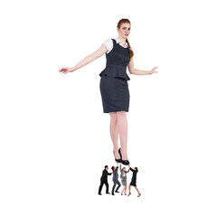 Poster - Digital png photo of caucasian business people carrying businesswoman on transparent background