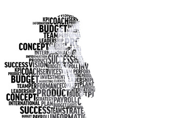 Poster - Digital png illustration of human silhouette made of words on transparent background
