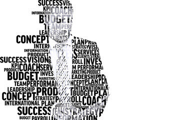 Poster - Digital png illustration of man silhouette made of words on transparent background