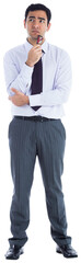 Poster - Digital png photo of thinking biracial businessman with glasses on transparent background