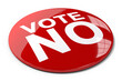 Digital png illustration of red shiny button with vote no text on transparent background