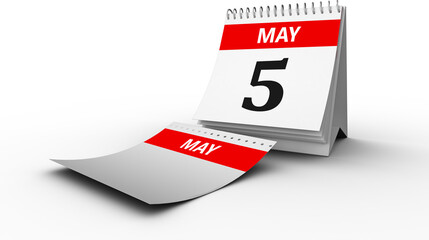 Sticker - Digital png illustration of may 5 text on red and white callendar on transparent background