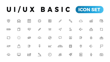 Fototapete - Basic User Interface Essential Set. ui/ux Line Outline Icons. For App, Web, Print. Editable Stroke.