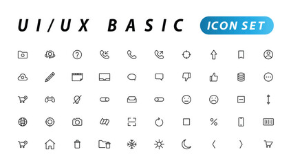 Poster - basic user interface essential set. ui/ux line outline icons. for app, web, print. editable stroke.