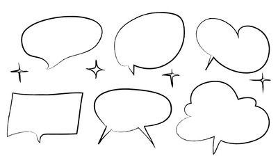Poster - Hand drawn speech bubbles, star and sparkle. Doodle elements on set. isolated on white background. vector illustration