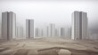 © Studio Light & Shade - Newly built city with skyscrapers that all look the same. Construction project in overpopulated country, built in the middle of the desert, dull and dusty. Uninhabited modern ghost city.