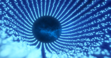 Poster - Funnel of blue energy particles in the form of a tunnel glowing bright abstract background