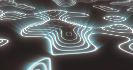 Poster - Abstract futuristic hi-tech landscape with mountains and canyons from glowing energy circles and magic lines background