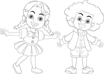 Wall Mural - Cartoon Boy and Girl Outlines