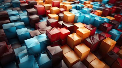 Poster - Abstract background from different multi-colored volumetric squares and cubes