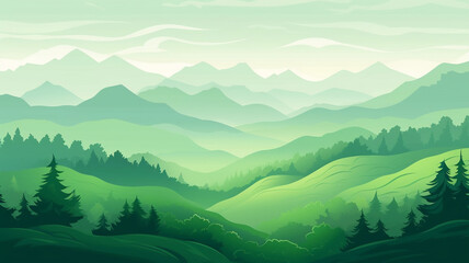 Wall Mural - Landscape with green mountains. Mountainous terrain.