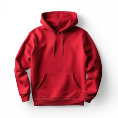 Wall Mural - Red hoodie sweatshirt with a hood and long sleeves on white background