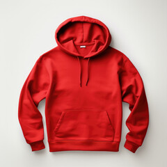 Wall Mural - Red hoodie sweatshirt with a hood and long sleeves on white background