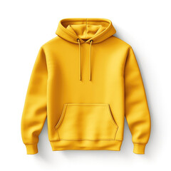 Wall Mural - Yellow hoodie sweatshirt with a hood and long sleeves on white background