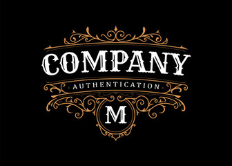 Wall Mural - whisky badge antique typography vintage frame logo design vector