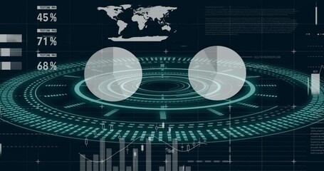 Poster - animation of finacial data processing with scope scanning on black background