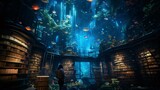 Fototapeta Uliczki - a person standing in a room with a large aquarium
