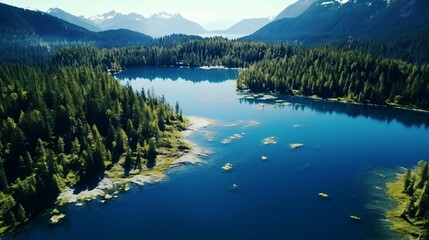 Wall Mural - a lake surrounded by trees and mountains