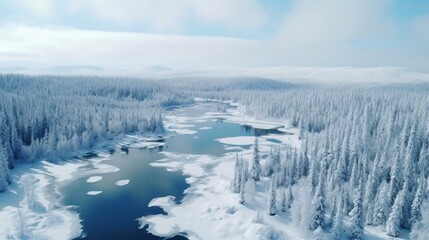 Wall Mural - a river surrounded by snow covered trees