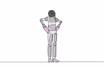Poster - Continuous one line drawing astronaut with round scribbles instead of head. Spaceman with pockets turned outward, having no money. Cosmonaut outer space. Single line graphic design vector illustration
