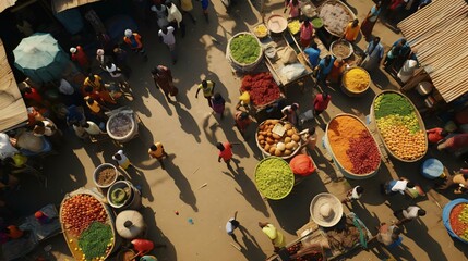 Wall Mural - a group of people around a table full of food