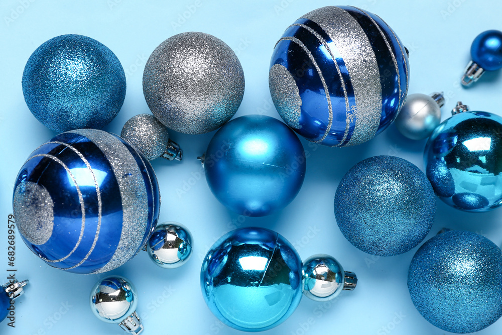 Christmas balls on blue background