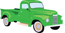 Green Pickup Truck Isolated On White Background. Vector Illustration
