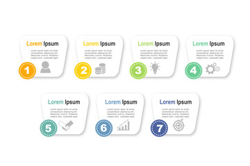 Wall Mural - infographic elements  template, business concept with 7 steps,  multi color shapes design for workflow layout, diagram, annual report, web design.Creative banner, label vector