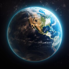 Wall Mural - Illustration of planet Earth with light and clouds in outer space