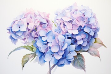 Wall Mural - Watercolor dusty blue hydrangea bouquet. Watercolor boho floral template with blue flowers.