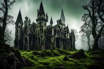 Wall Mural - A gothic style haunted house with moss-covered walls and a sense of tragic beauty