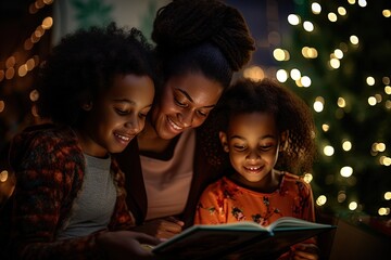 discover the warmth of family love and christmas cheer with this enchanting portrait of a mother and