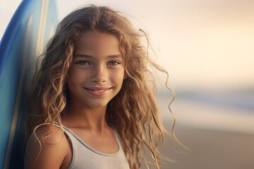 Wall Mural - Happy girl in the sun on the beach.