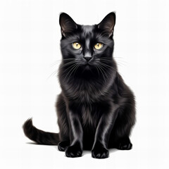  Black cat isolated on white background
