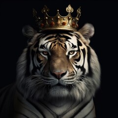 Wall Mural - portrait of a majestic tiger with a crown