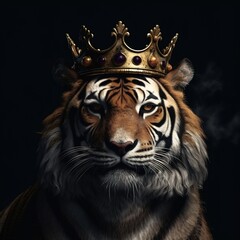 Poster - portrait of a majestic tiger with a crown