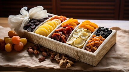 Wall Mural - an image of dried fruits as part of an elegant gift basket presentation