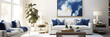 White and Blue Serenity: Gold-Brushed Contemporary Design