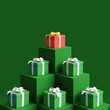 christmas gift boxes with green background. 3D Rendering
